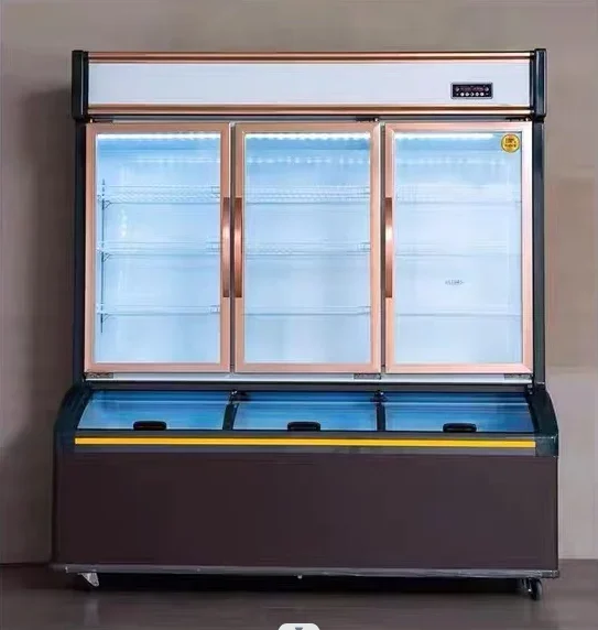 Commercial Glass Door Frozen Food Meat Supermarket Ice Cream Cake Freezer Counter Display Refrigerator