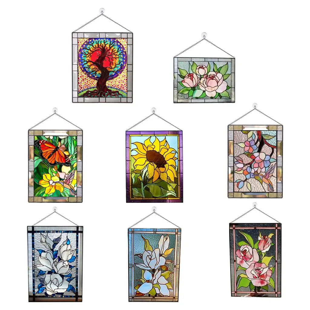 Decorative Stained Window Panel Window Decoration w/ Chain