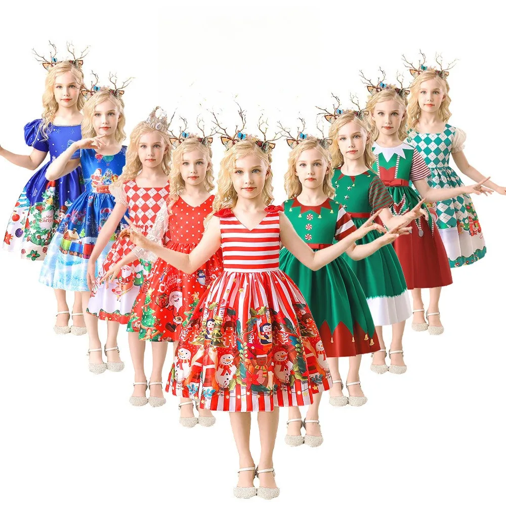 

Детское платье принцессы Санта-Клауса и снеговика для девочек, детские рождественские и новогодние костюмы для косплея, наряд для ролевых игр