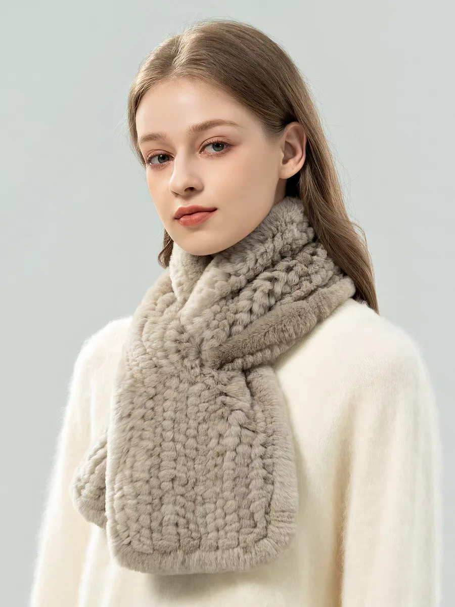 New Fashion Women Warm Good Solid Color Knitted Plain Real Rex Rabbit Fur Scarf