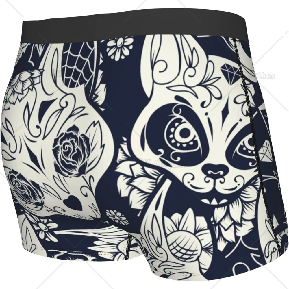 Boxer do gato do crânio do açúcar dos homens, roupa interior engraçada, shorts masculinos brilhantes, calções novos, presente elegante para meninos