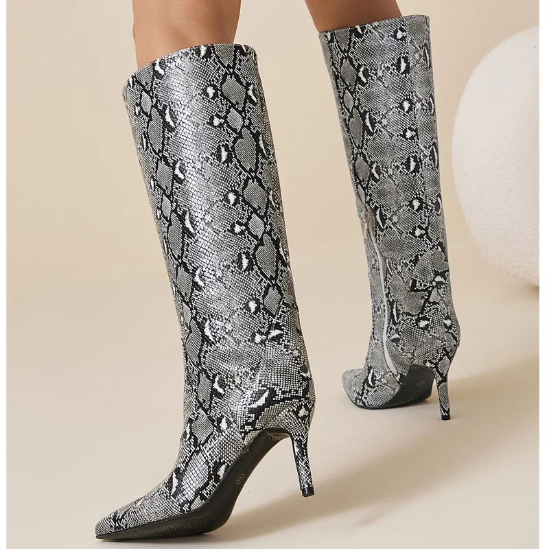 Aneikeh Women Pointed Toe Suede Knee High Boots Thin Stiletto Heel Side Zipper Long Boots Elegant Evening Party Fashion Boots