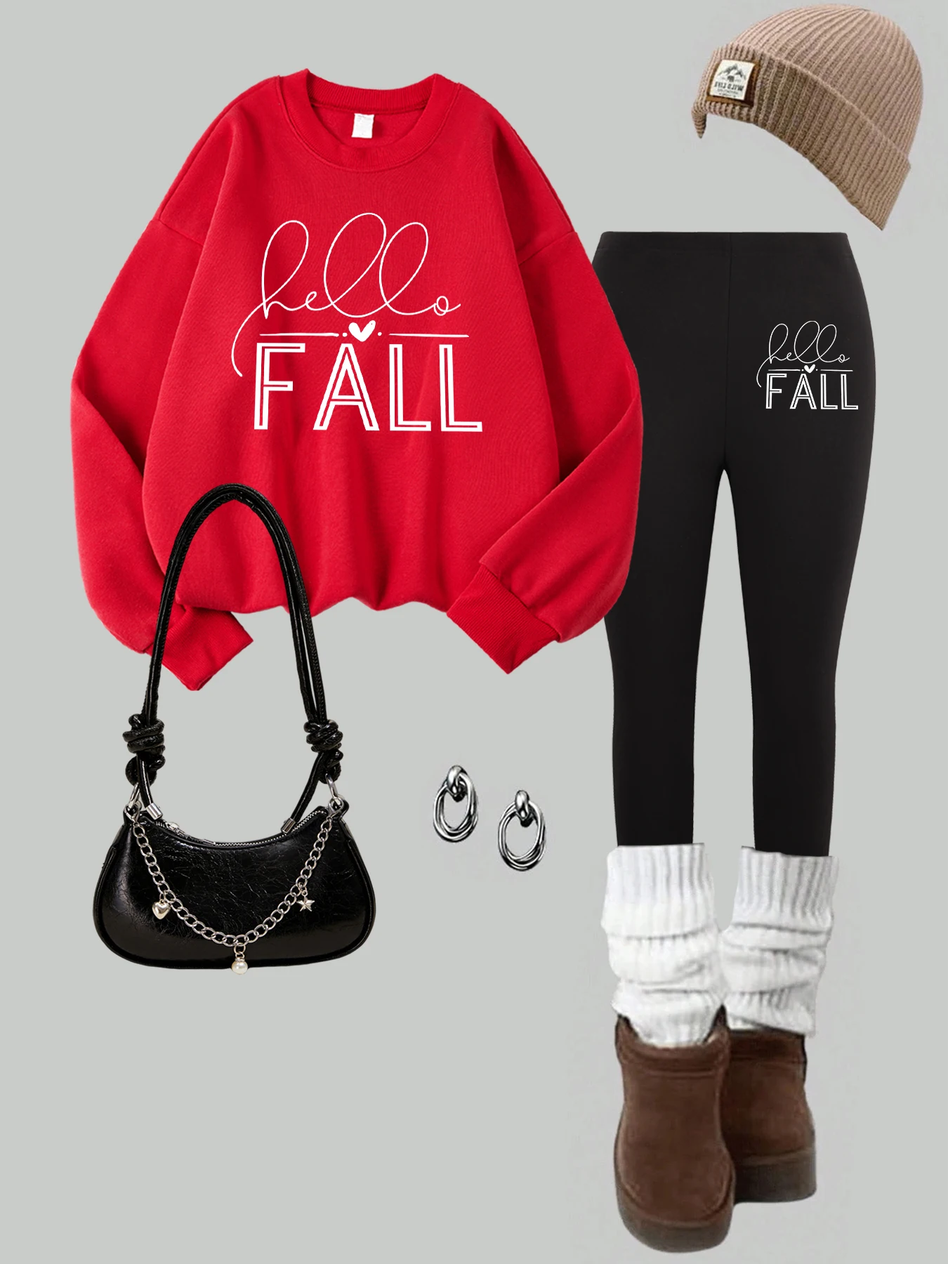 Setelan Sweatshirt Wanita Motif Seni Cinta Musim Gugur, Desain Hip Hop, Kerah Bulat, Pakaian Olahraga Fleece Y2K, Setelan Celana Legging Tebal Gaya Jalanan