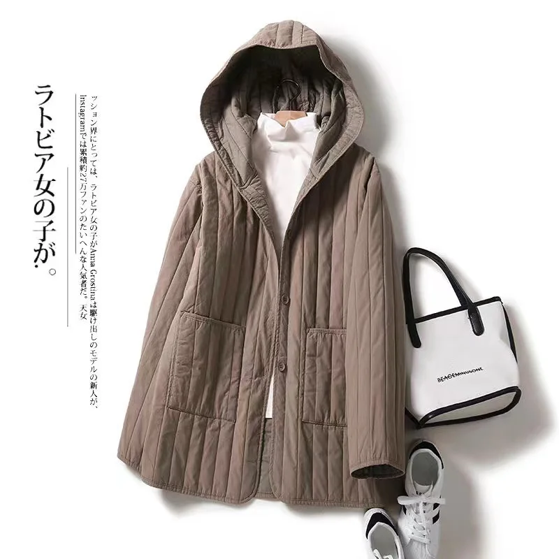 Women New Winter Padded Jacket Fashion Frivolous Cotton Jacket Hooded Parka Outerwear Female Warm Casual Down Cotton Coat Brown