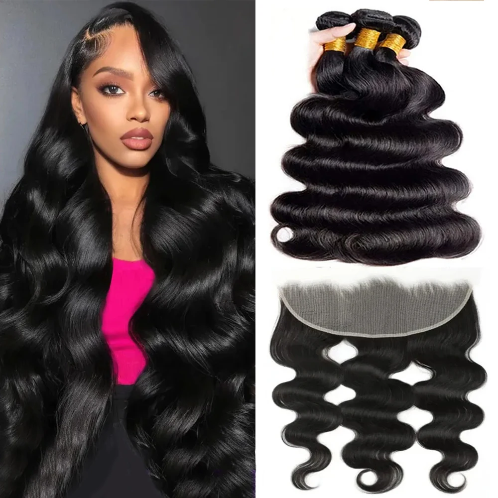 

28 32 32Inch Body Wave Human Hair Bundles with Closure Frontal 13x4 Lace Hair Bundles with Closure Raw 100% Human Hair Extension