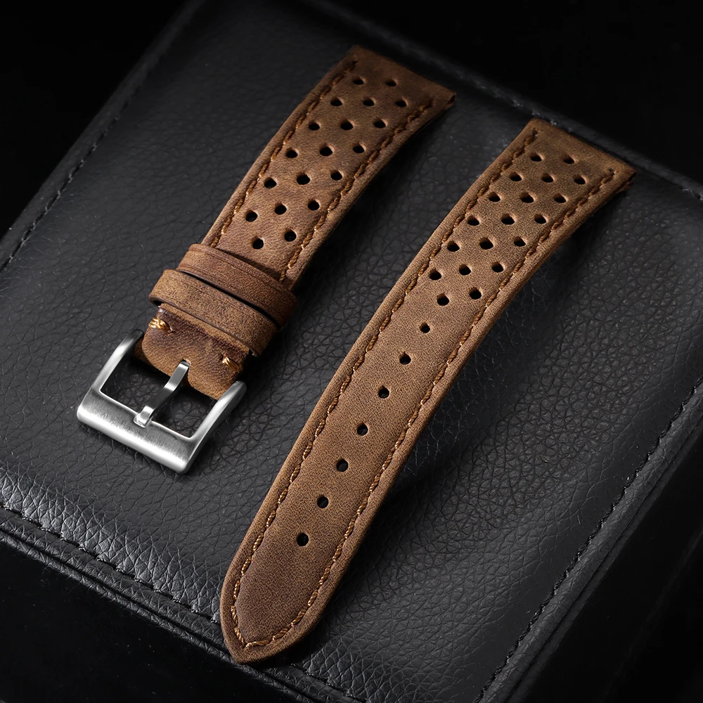 18mm 20mm 22mm Vintage Echtleder-Armband Universelles Rindsleder-Uhrenarmband Poliert & Matt Atmungsaktives Armband Sportgürtel-Accessoire – Detail 24