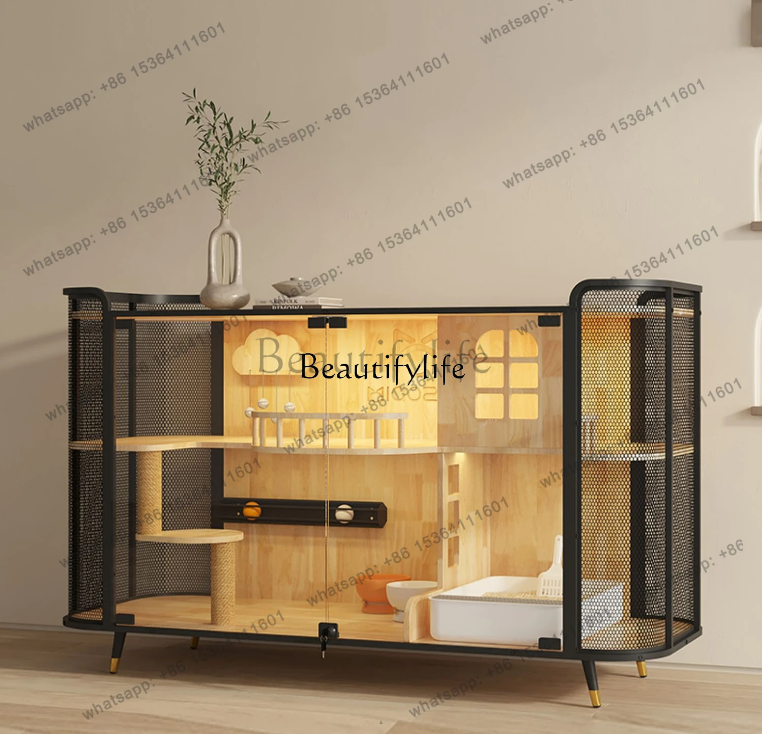 56Cat House Villa Shared Cabinet Luxury Solid Wood Large Space Multi-Layer Cat Nest Pet
