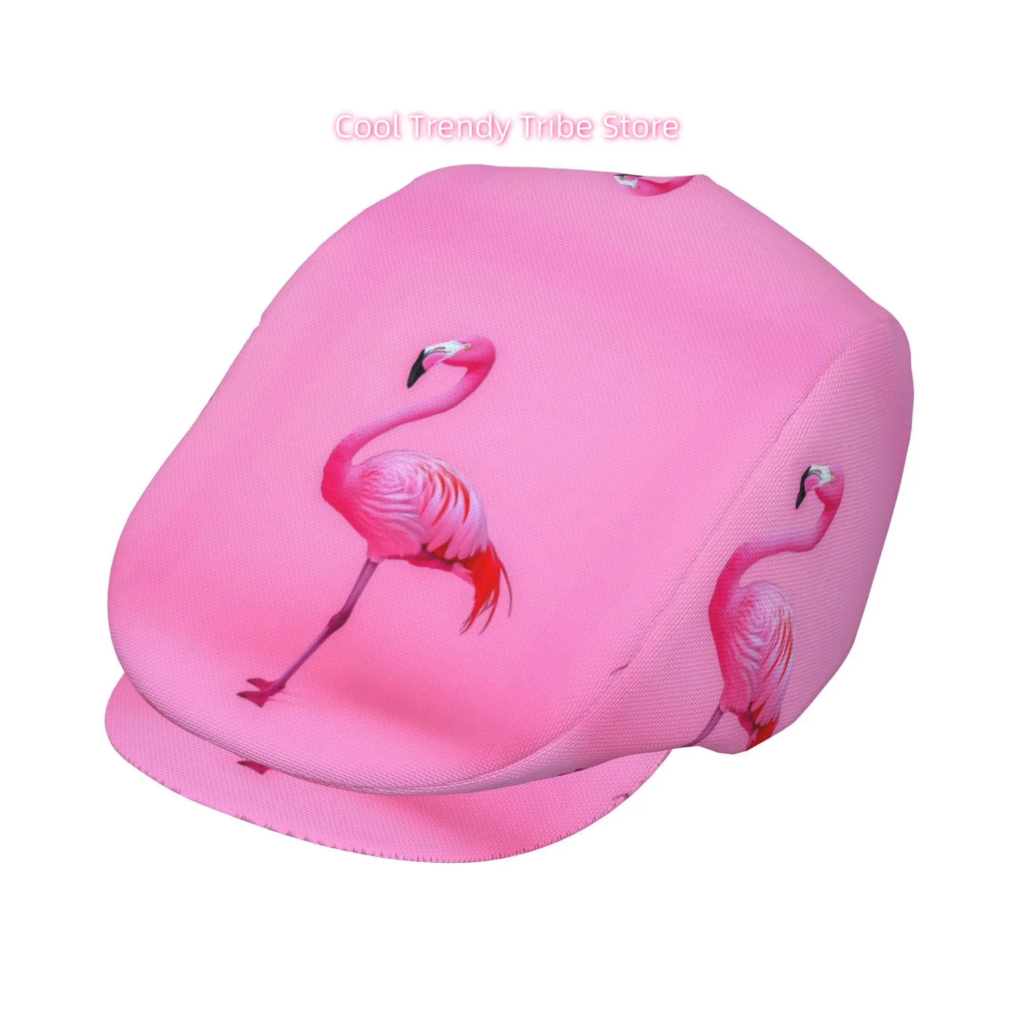 Pink Flamingo on Pink Background All-over Print Flat-top Hats for Men and Women, Newsboy Caps, Berets, Irish Hats, Driver Caps,
