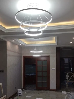 40CM 60CM 80CM nowoczesne lampy wiszące na pokój dzienny jadalnia okrągłe pierścienie akrylowe aluminiowy korpus LED lampy sufitowe