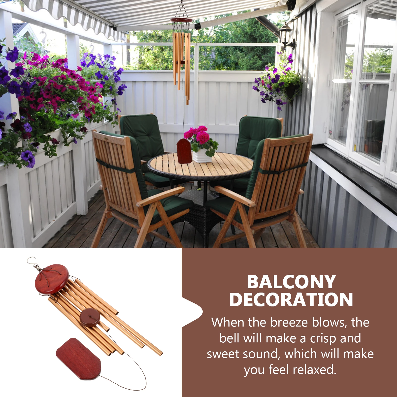 

Pine Wood Aluminum Wind Chimes for Outdoor Garden Patio Backyard Decor Hanging Bell Memorial Gift Metal Windbell with Hook