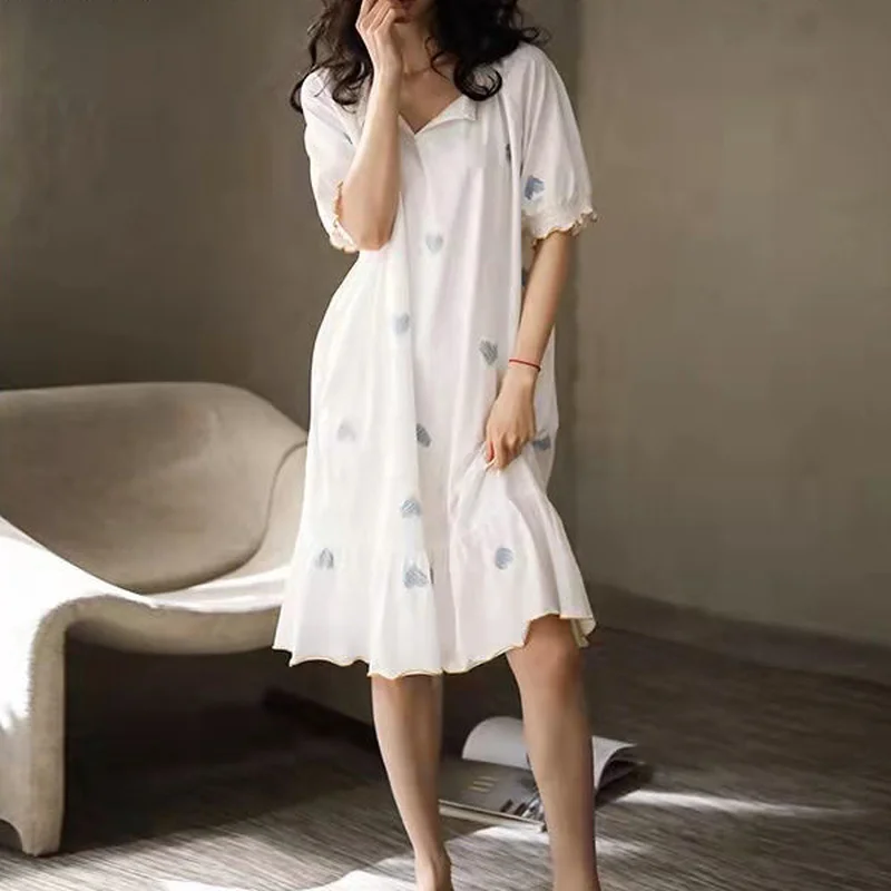 Nightgowns ผู้หญิงพิมพ์สไตล์หวาน Homewear แฟชั่นฤดูร้อน Femme Baggy กลางลูกวัว Harajuku น่ารักอินเทรนด์ Simple Cozy Ulzzang