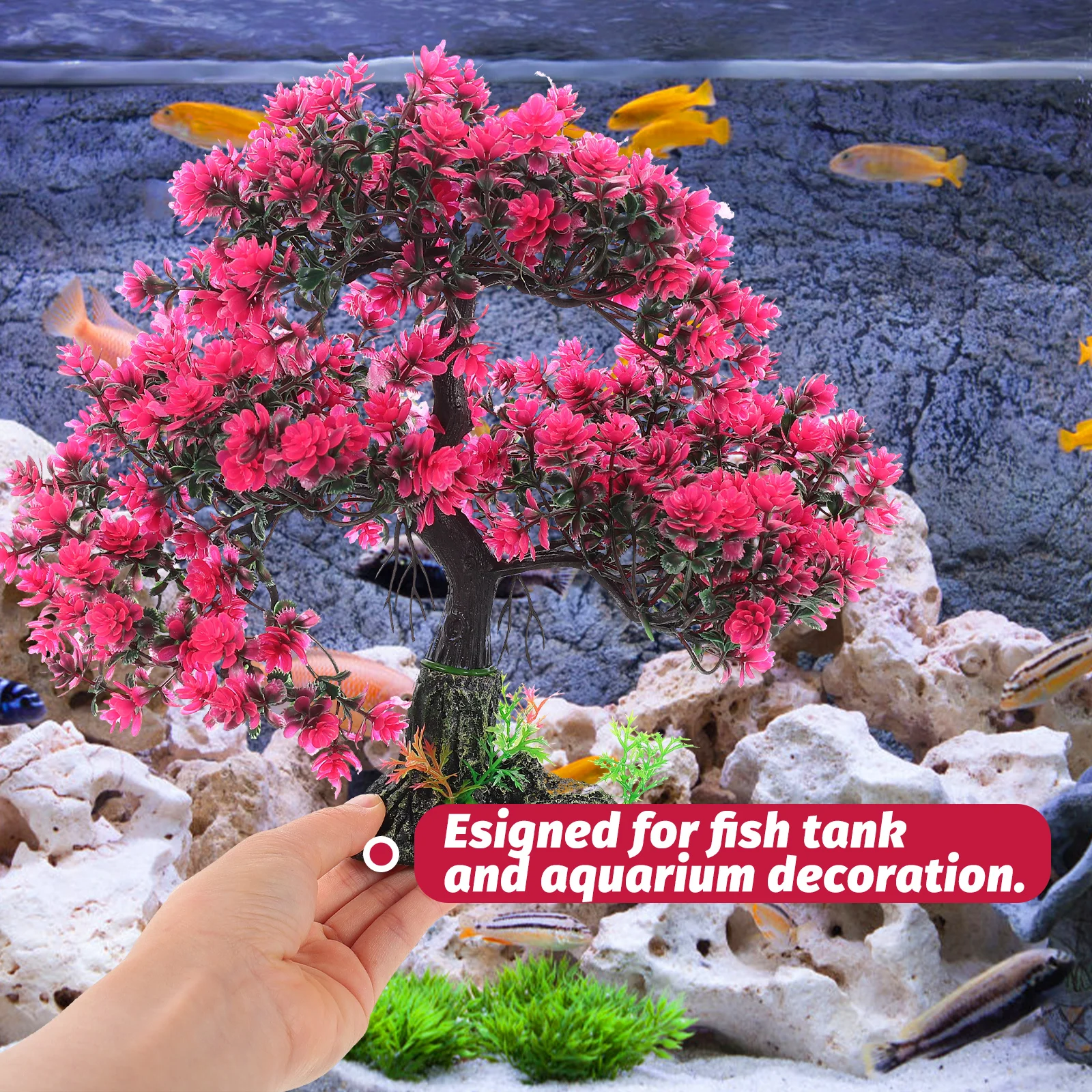 

Simulated Water Grass Rockery 1538 Red Tree Fish Tank Decor Artificial Plant Resin Bonsai Aquarium Safe Material Lifelike Detail