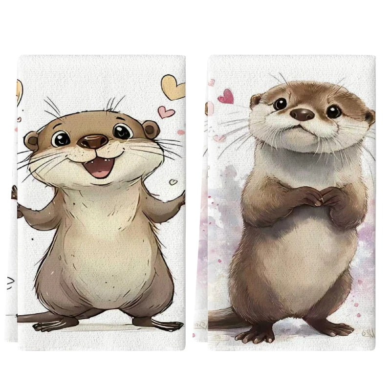 2Pcs, Cute Otter Kitchen Towels, 40Cm*60Cm Towel Set, Best Kitchen Towels, Super Absorbent Soft Cleaning Cloth, Cooking and Baking Tea Towels, Hand Towels, Cleaning Cloths, Dishcloths, Kitchen Decor, Living Room Decorations, Kitchen Essentials, Home Essentials