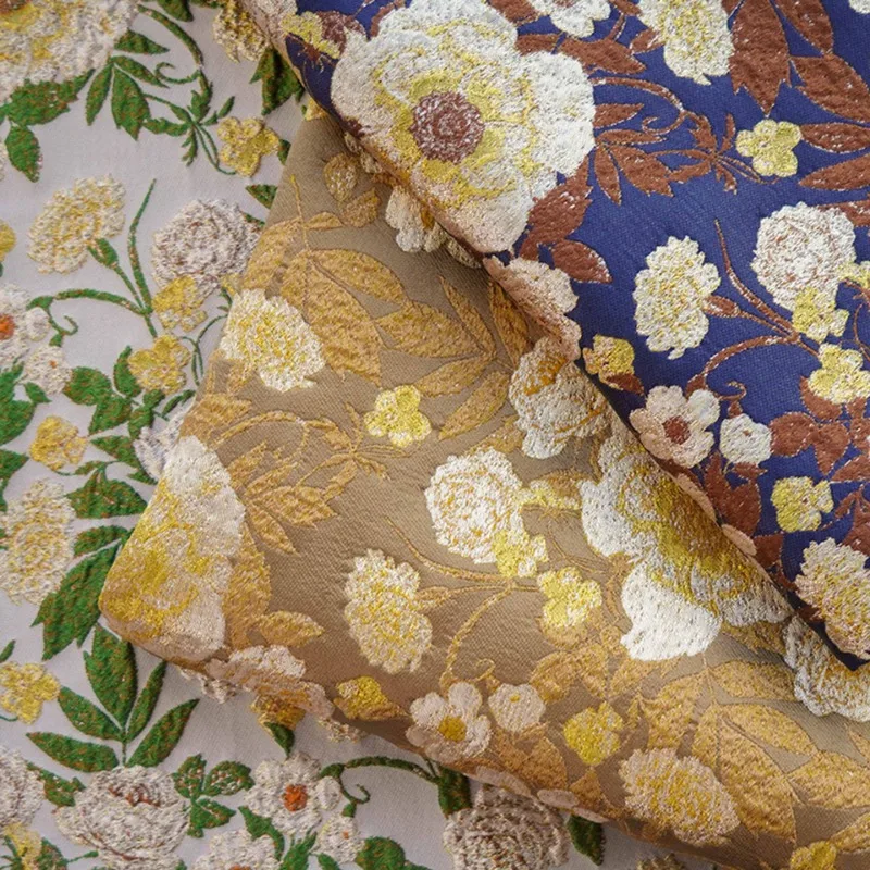 

Vintage Floral Jacquard Woven Fabric Structured Dress Coat Box Decoration Material Summer Blossom Embossed Textile