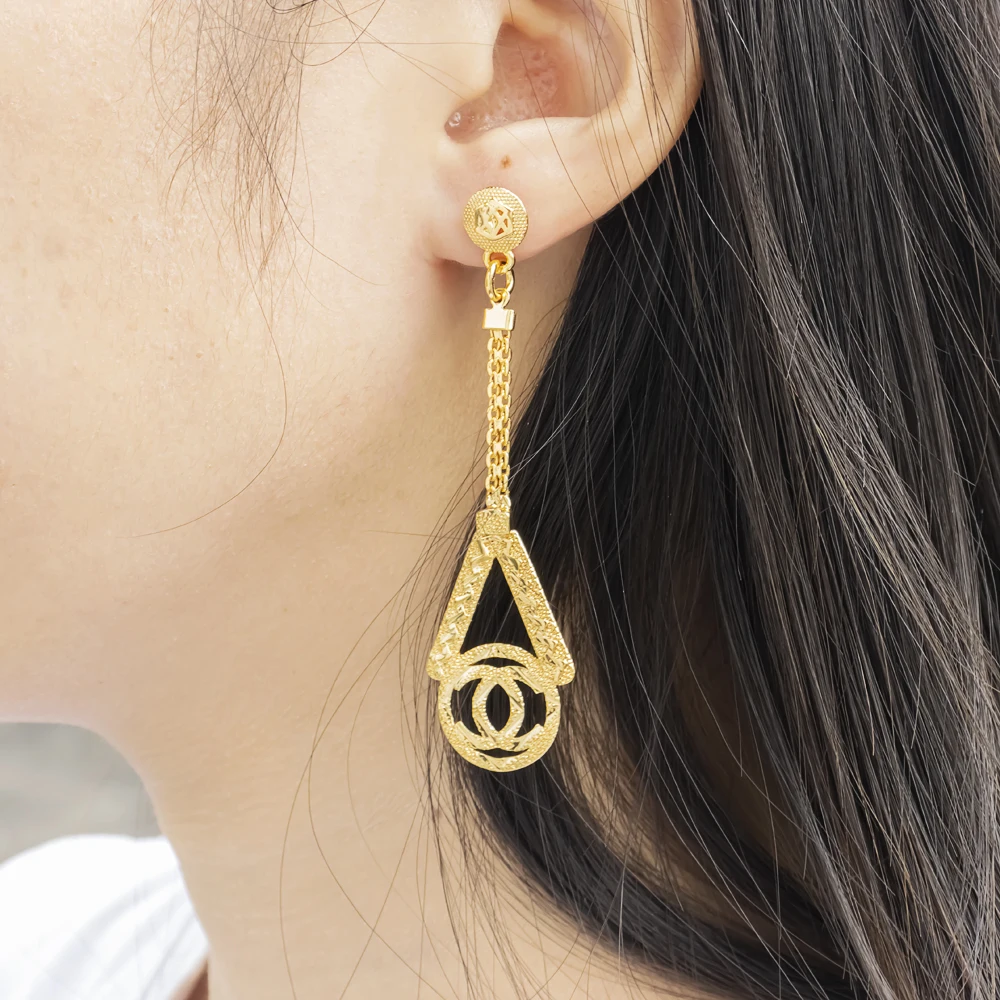 Gold Color Earrings for Women New Arrival 18K Gold Plated Copper Fashion Long Dangle Earrings Charm Wedding Party Jewelry Gift