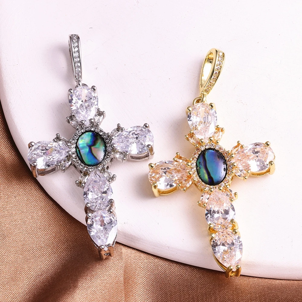 Juya 18K vergoldete kubische Zirkonia-Kreuzanhänger in großer Größe für orthodoxe katholische christliche DIY-Schmuckherstellung und religiöse Talismane – Detail 6