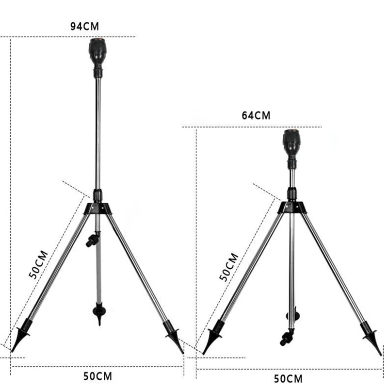 360 Rotary Irrigation Sprinkler Head with Tripod Telescopic Support Automatic Rotating Sprayer Garden Lawn Watering Sprinkler