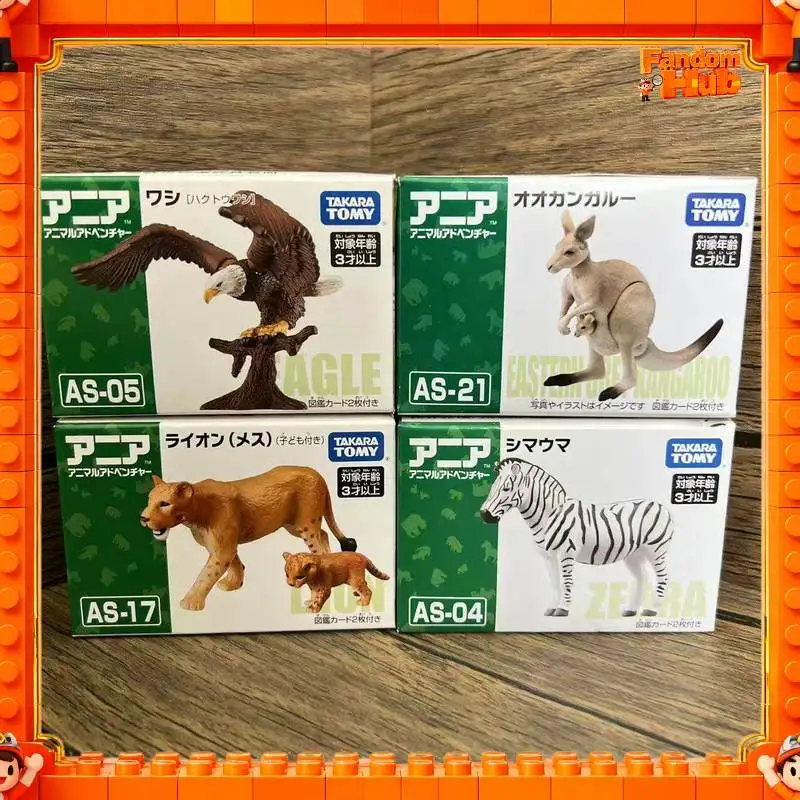 Original Tomy Ania Wildtier-Figur, Zebra/Känguru/Adler/Löwe/Jungtier, Simuliertes Plastikmodell-Spielzeug als Geschenk