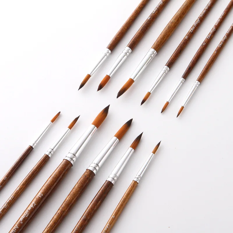 12 Pcs/Set Retro Wooden Nylon Hair Brush Pen DIY Watercolor Oil Acrylic Painting Brushes Art Drawing Tool Supplies