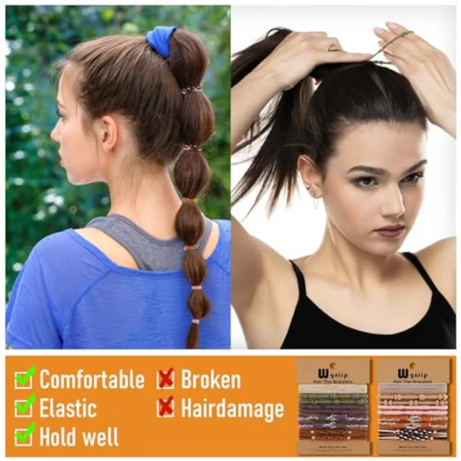 20 Boho Hair Ties in 5 Styles, 10 Colors - Cute Bracelets for Thin and Thick Hair, No Damage Elastics