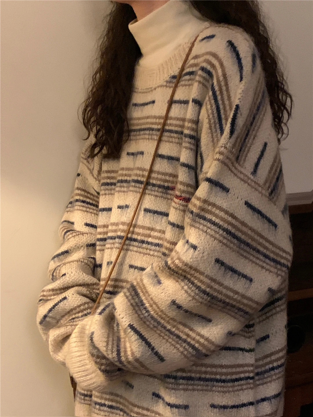 

Свободный полосатый свитер American Sle Thiened, повседневная мужская трикотажная верхняя одежда Lazy Sle, осень-зима, Новое поступление