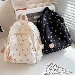 High Quality Canvas School Backpack Flower Pattern Portable Schoolbag Large Capacity Adjustable Shoulder Strap Travel Bag