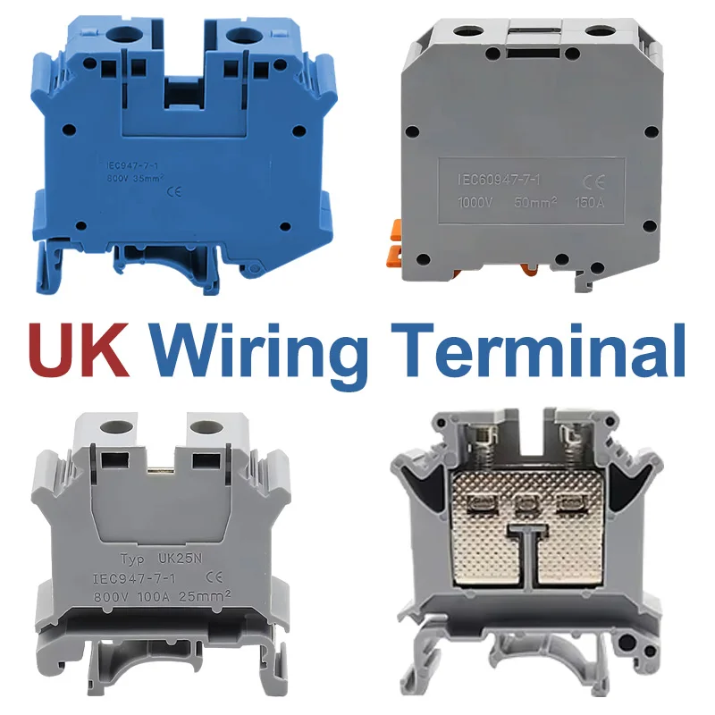 

100Pcs DIN Rail Wiring Voltage Terminal Square Universal Coonector for UK-series Terminal Grey Red Black Blue Green Yellow
