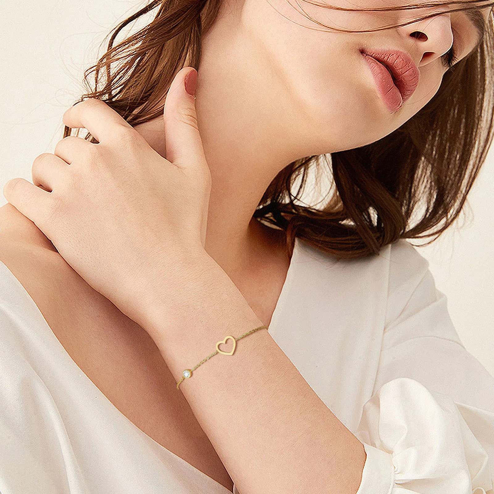 أنيقة القلب الزركون مكدسة أساور للنساء الذهب اللون متعدد حبلا سلسلة سوار حزب الأزياء والمجوهرات هدية