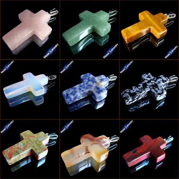 40x28x10 mm Big Cross Necklace Natural Gem Stone Crystal Opal Agates Cross Pendants Charms fit Necklaces Jewelry Making GS213H