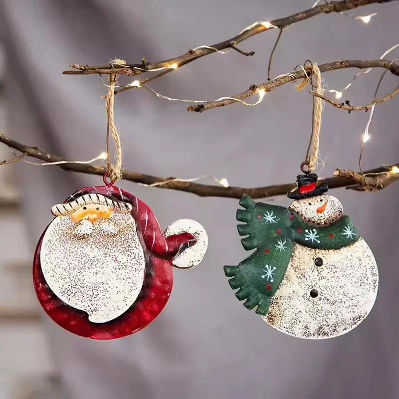 

Christmas Iron Pendant : Retro Decor Style with Santa Claus Snowman Designs Perfect Christmas Tree Decoration for Holiday Cheer