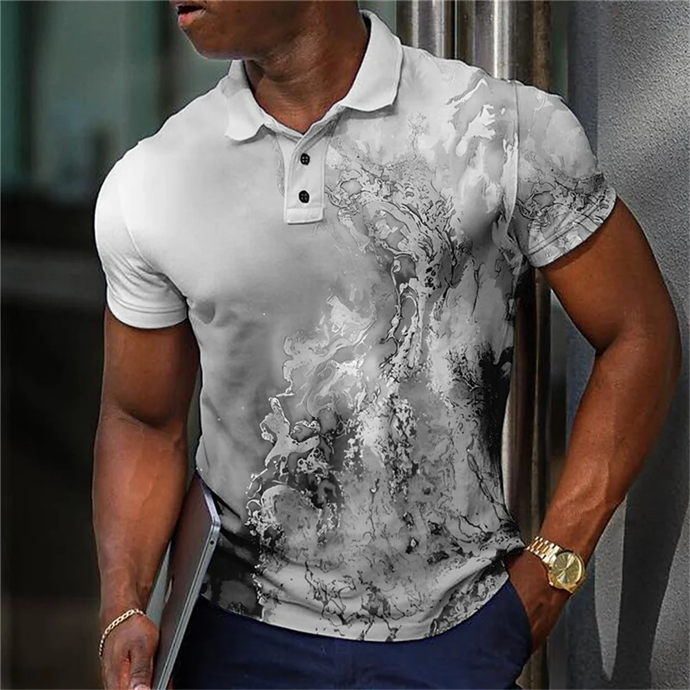 Simple Men'S Polo Shirt Splash Ink Printing Daily Casual Short Sleeve Street Top Tees Summer Men Clothing Loose Oversized-Shirts