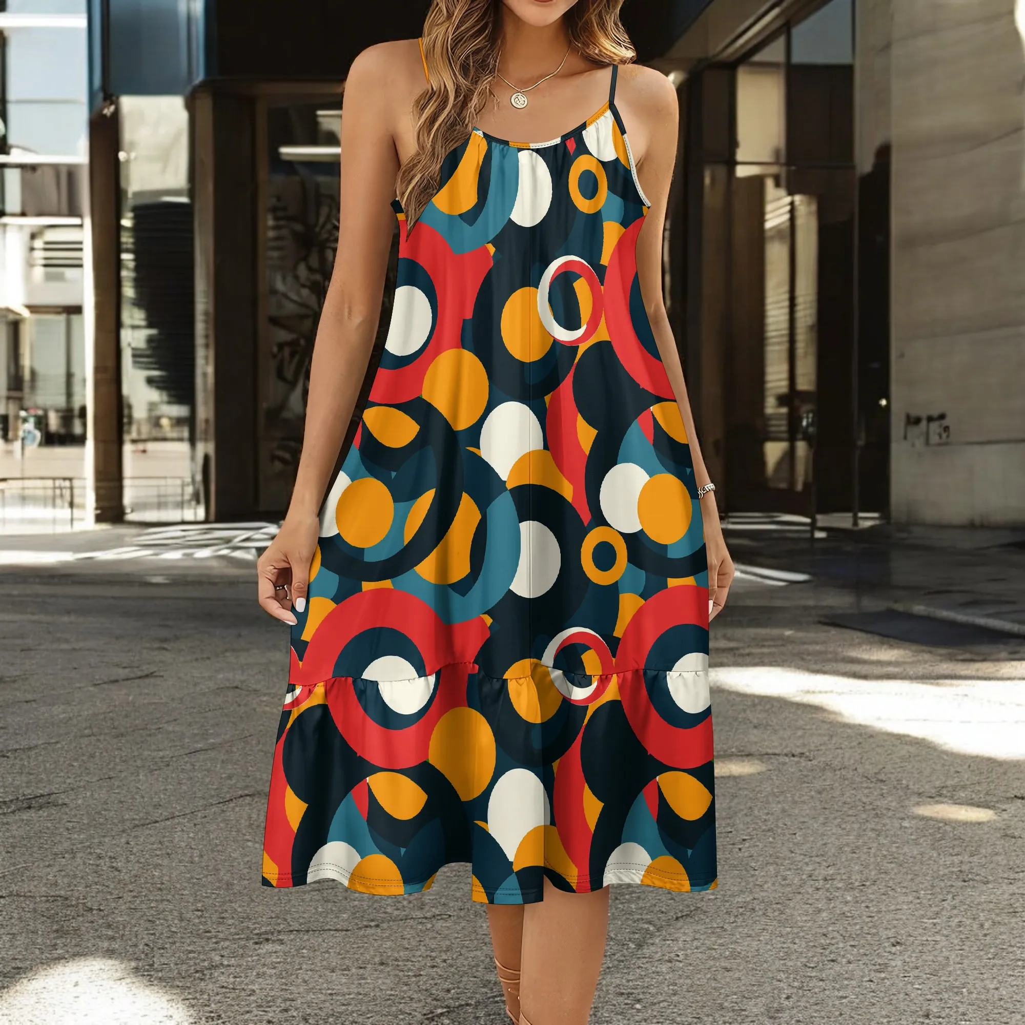

Modern Geometric Boho Dress Women's Summer Breathable Midi Dress Gallery Opening Party