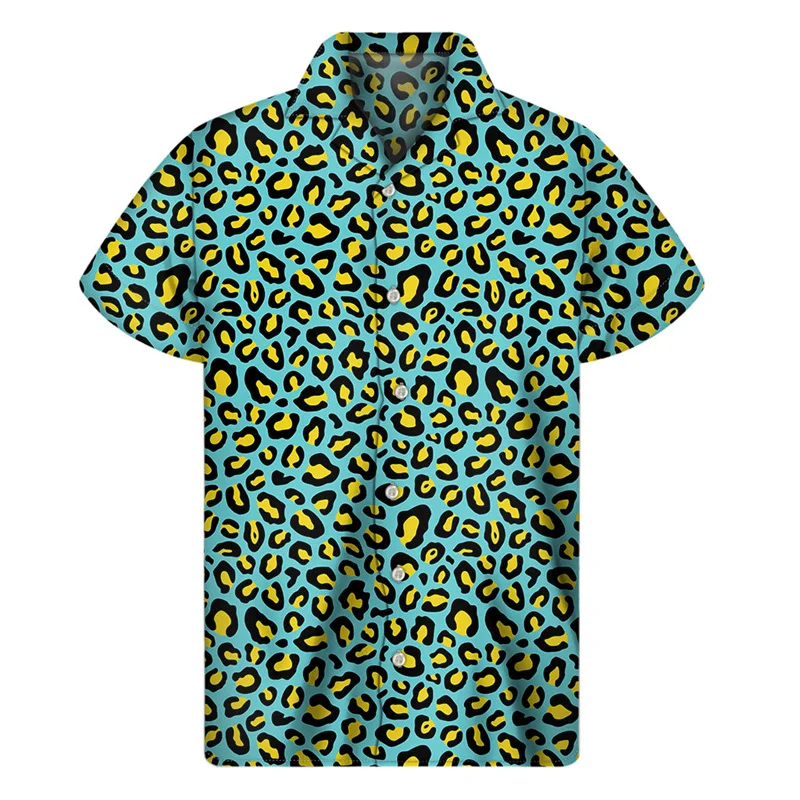 

Colorful Leopard Hawaiian Shirts For Men Clothing 3D Print Aloha Beach Button Shirt Summer Short Sleeve Street Tops Lapel Blouse