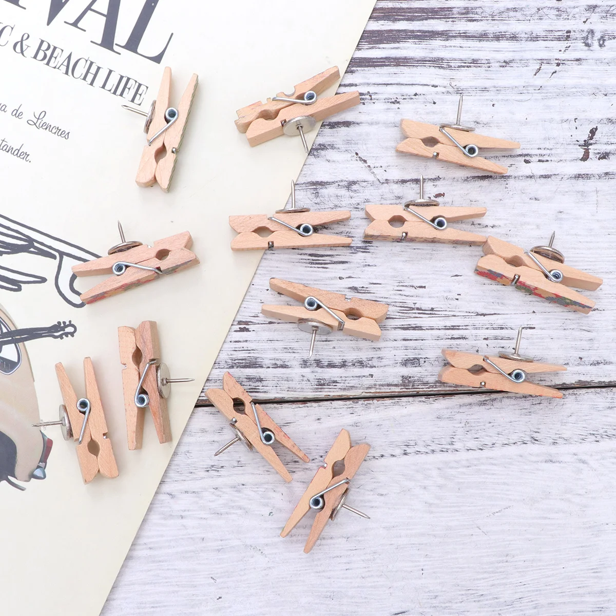 20 قطعة مقاطع خشبية دبابيس الدفع المسامير الزخرفية صور الكولاج معلقة عمل فني عرض الحرف المنزل مكتب المدرسة الملحقات