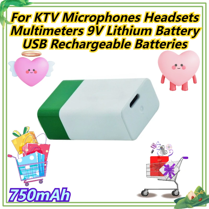 

750mAh For KTV Microphones Headsets Multimeters 9V Lithium Battery USB Rechargeable Batteries