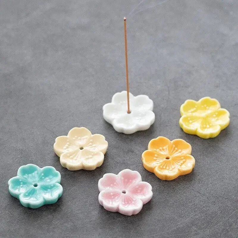 Cherry Blossom Incense Burner Home Ceramic Decor Stick Holder Aromatherapy Censer Office Teahouse Ornament