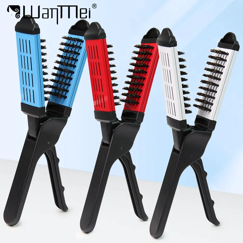 1pcs Professional Hair Straightener Brush High Quality V-shape Double Sided Clamp Flat Comb Anti-static Hair Beauty Styling Tool