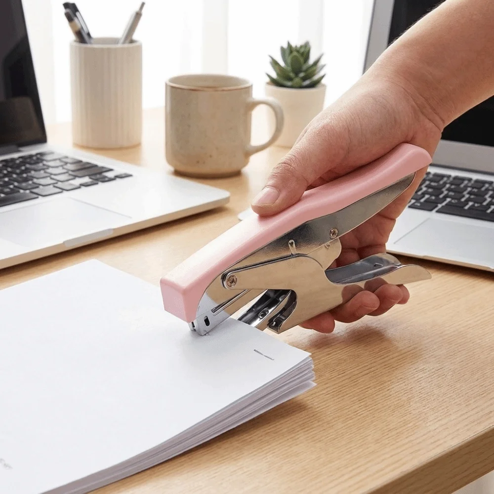 Lever-Operated Metal Handheld Stapler Labor-Saving Ergonomic Hand Stapler with Staples Heavy Duty Large Capacity Hand Stapler