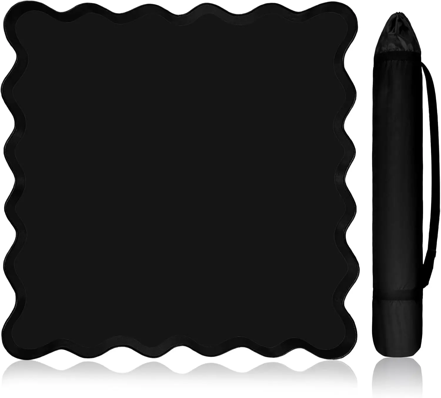 

21" Mini Mahjong Mat, Scalloped Anti-Slip Noise Reduction, Portable Travel Size, Black