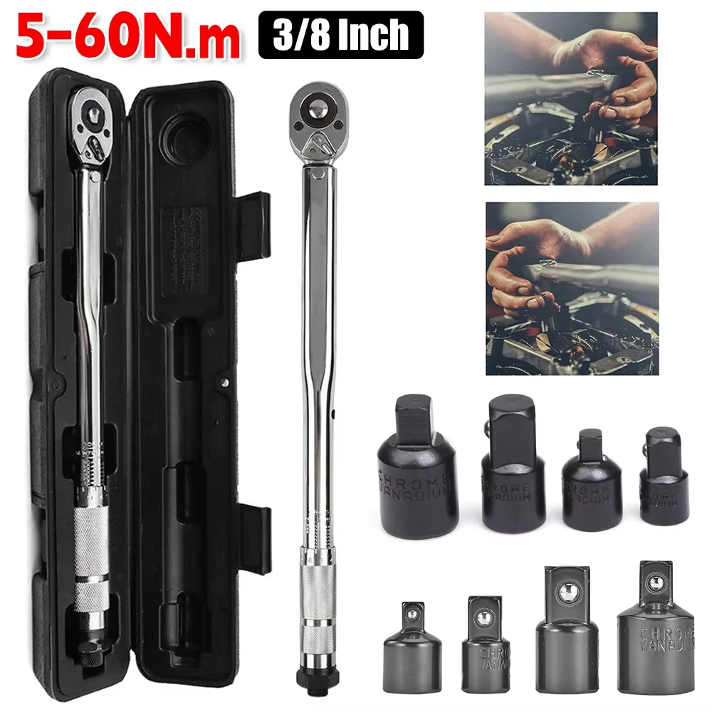 5-60N.m Torque Wrench 3/8 inch Square Drive Spanner Hand Tool Adjustable Torques Key Micrometer Car Motorbike Disassembly Tool