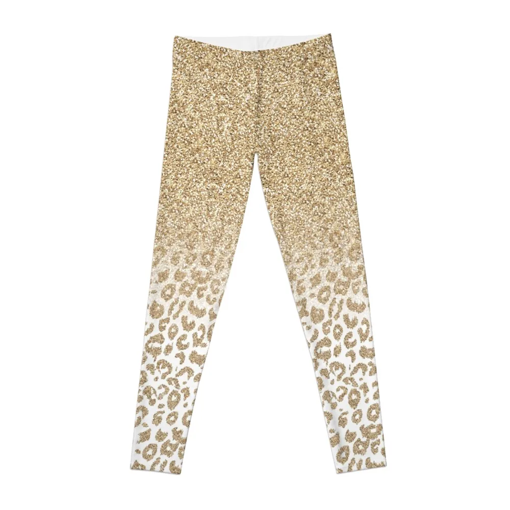 

Trendy Gold Glitter Leopard Print Ombre Leggings push up legging workout clothes for sport set gym top Womens Leggings