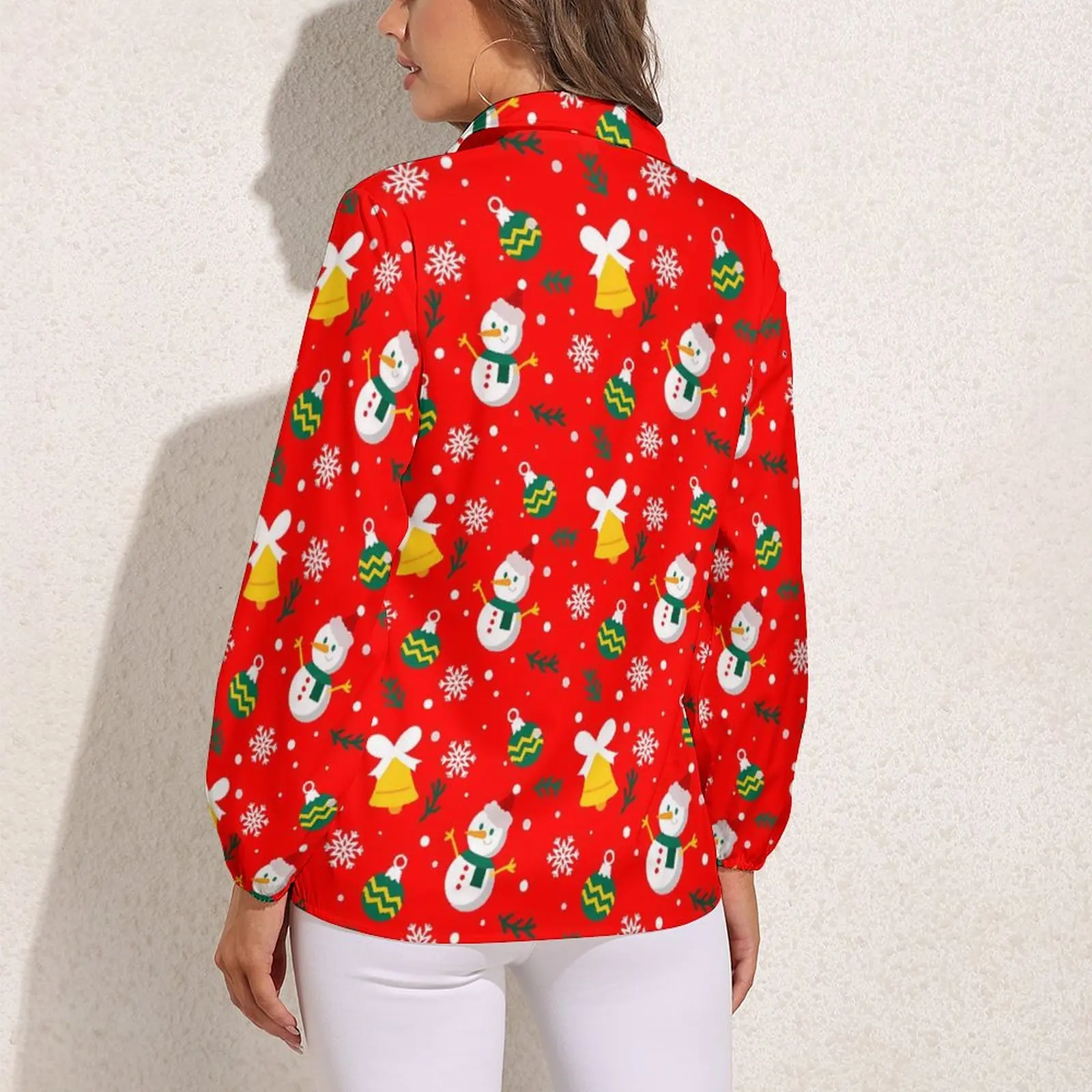 Christmas Blouse Long Sleeve Snowman And Snowflake Cool Blouses Women Street Wear Oversized Shirt Clothing Birthday Present