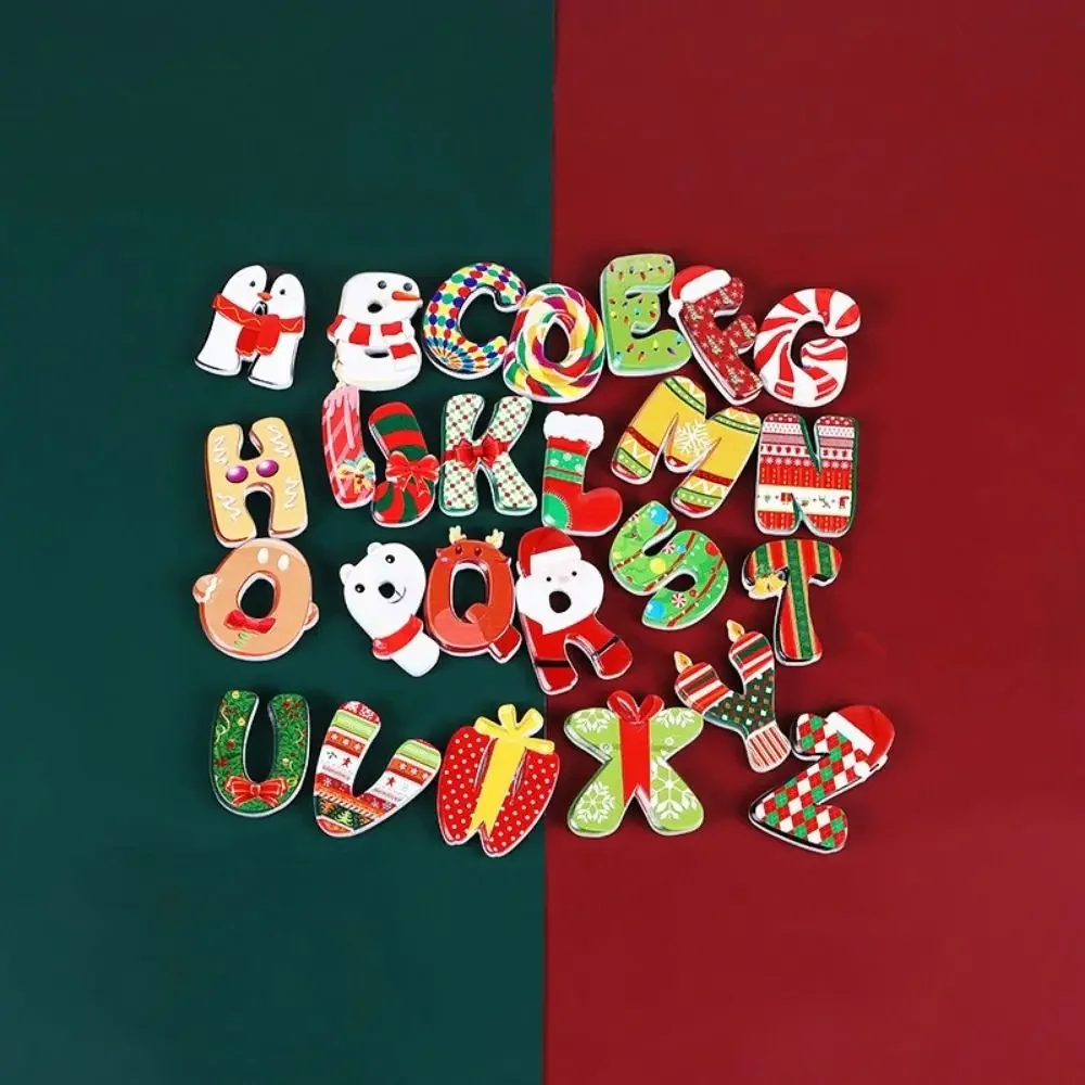 12/14/26Pcs Resin Art Christmas Alphabet Magnets Cute Cartoon Letter Magnetic Stickers DIY Christmas Fridge Magnets Kids