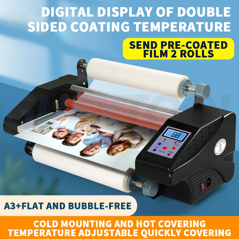 

A3+ Paper Laminating Machine Four Roller Cold Hot Laminator Rolling Machine Film Photo/PVC/Documents/Recipes Laminating Machine