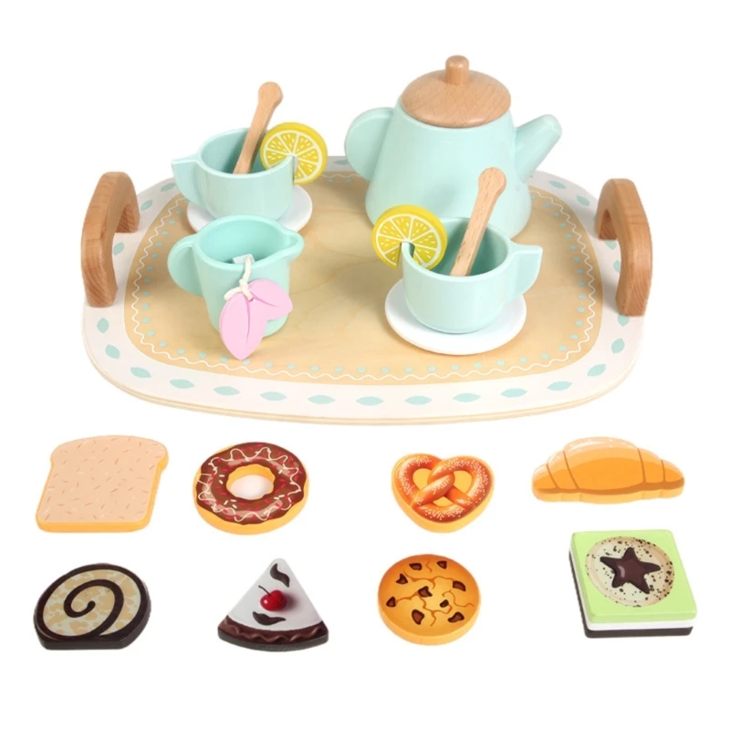 Pretend Kitchen Toy Wooden Play Dishes For Toddlers Boys Girls Gift 15UB