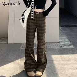 Plaid Pants Women Autumn High Waist Casual Vintage Flare Trousers Hotsweet Personality Fashion Soft Ulzzang Pantalones De Mujer