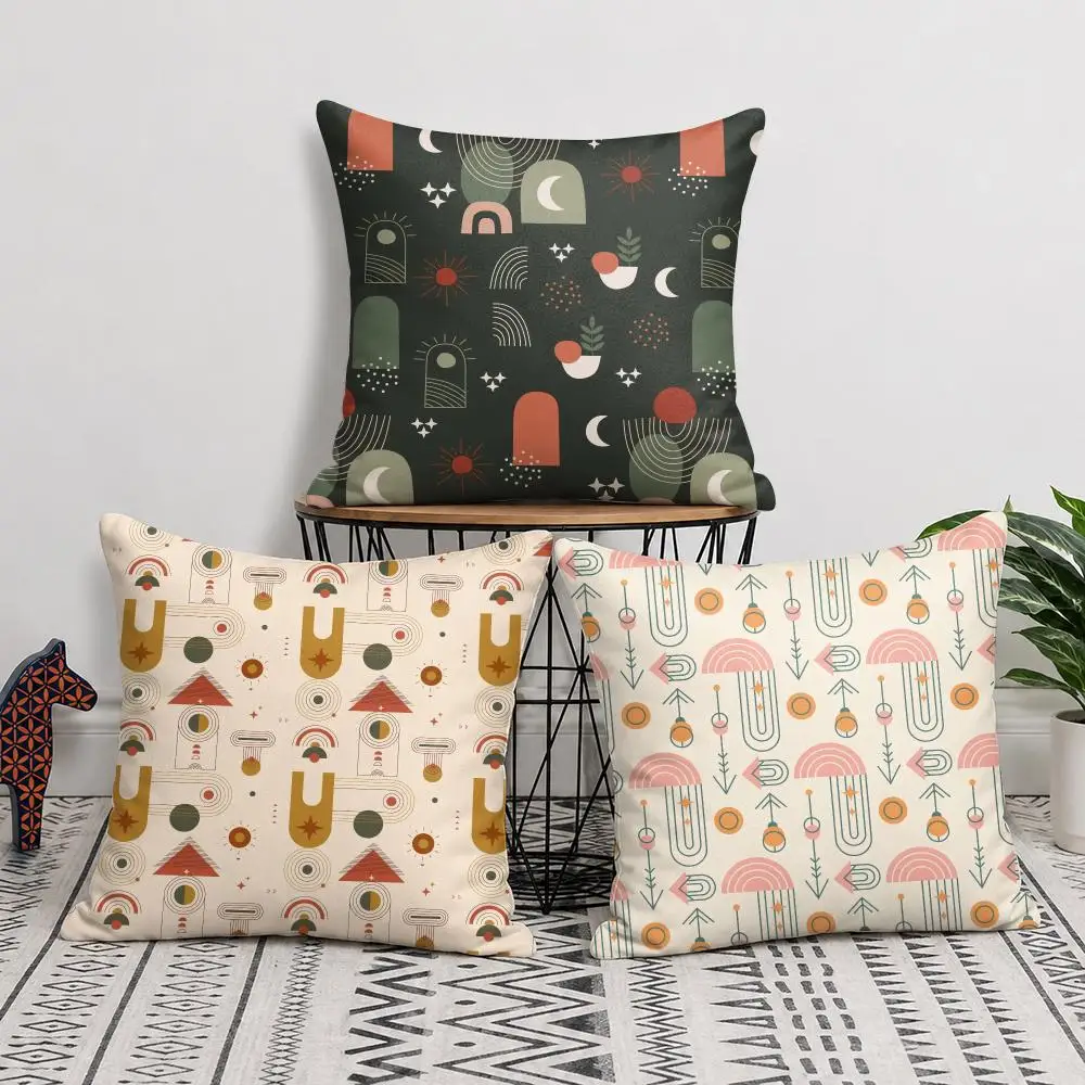 Nordic Boho Botanical Pattern Cushion Cover Soft Short Plush Pillow Cover Smooth Cozy Texture Cushion Case Home Decor