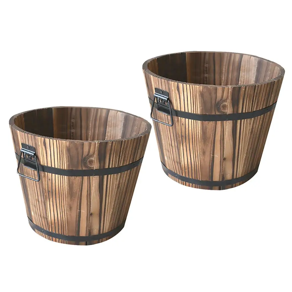 Decorative Flower Pots Wooden Plant Trough Box Round Shape Planter Pot Garden Interior for Home Decoration