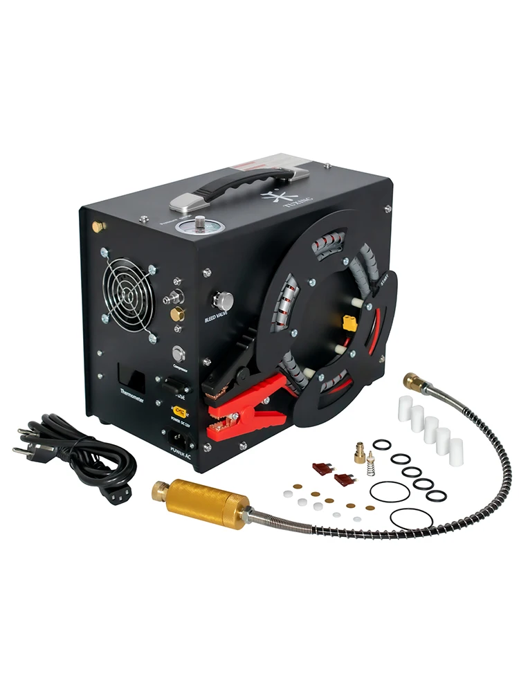 TUXING TXES062 4500Psi 300Bar PCP Luftkompressor mit Drahtspule Eingebauter 12V Stromadapter & Ventilator Auto-Stopp für PCP Tau
