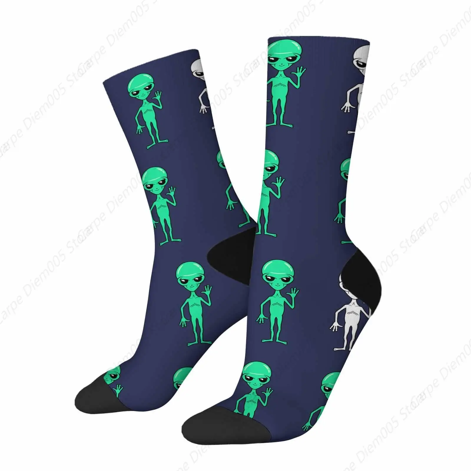 Cartoon Character Alien Mens Fun Dress Socks Group Of Green Alien Socks For Women Funny Novelty Crazy Design Cotton Socks